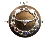 Longhorn Steer Barb Wire Barbwire Concho - Copper  & Bright Silver 1 1/2" westerncanteens.com front size 