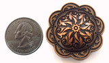 Sunburst-Berry-Western-Concho-Antique-Copper-Size-1 1/2" with quarter coin