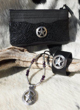 Leather Cell Phone bag, Concho Bracelet and Concho Necklace, Longhorn steer star concho silver