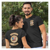 man and woman wearing desert storm veteran tshirt in black back and front view standing together