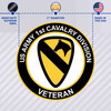 Army Veteran Circle Decal Sticker with 1st Cavalry Division Graphic features