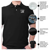 Embroidered American Flag and Veteran Polo black shirt with white embroidered emblem - infographic vetfriends.com exclusive design high- quality embroidery thread soft durable fabric