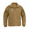 U.S. Air Force Special Ops Tactical Fleece Jacket with block VETERAN text and Hap Arnold Logo: coyote brown jacket with full color embroidery