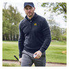 Clubhouse Classic Quarter Zip sweater with Embroidered Flag and Veteran Text- on lifestyle model on golf course