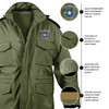 Custom Embroidered U.S. Air Force Block Veteran Text with Roundel Logo Soft Shell M-65 Tactical Jacket infographic