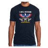 man wearing navy blue t shirt with oath of enlistment graphic.