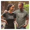 man and woman wearing black and olive drab Patriotic T-Shirt We Are Not Descended From Fearful Men Est. 1776 out on hike