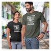 Veteran walking with wife wearing olive drab T-Shirt I'm A Veteran I'm Allergic to Stupidity I Break Out Into Sarcasm with American Soldier and American Flag Graphic