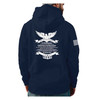 Oath of Enlistment Graphic Navy Hoodie with Eagle Design and Reverse Flag on Sleeve back view