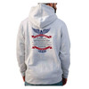 Oath of Enlistment Graphic Grey Hoodie with Eagle Design and Reverse Flag on Sleeve back view