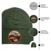 Olive Drab Beanie with Embroidered Patch Operation Desert Storm text and Iraq Map Graphic features