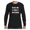 Kiss Me I'm A Veteran Long Sleeve Black T-Shirt with American Flag Shamrock Graphics back