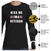 Kiss Me I'm A Veteran Long Sleeve Black T-Shirt with American Flag Shamrock Graphics features