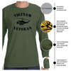 Vietnam Veteran Huey Olive Drab Long Sleeve T-Shirt with Black Vietnam Veteran Text and Black Huey Design features