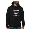 Vietnam Veteran Huey Black Hoodie with White Vietnam Veteran Text and White Huey Design front view Vietnam Veteran Huey Black Hoodie with White Vietnam Veteran Text and White Huey Design front view