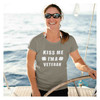 Woman sailing wearing Kiss Me I'm A VeteranSt Patrick's Day Women's Olive Drab T-shirt