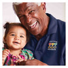 man with grandchild wearing vietnam veteran special edition 3 medals polo navy shirt