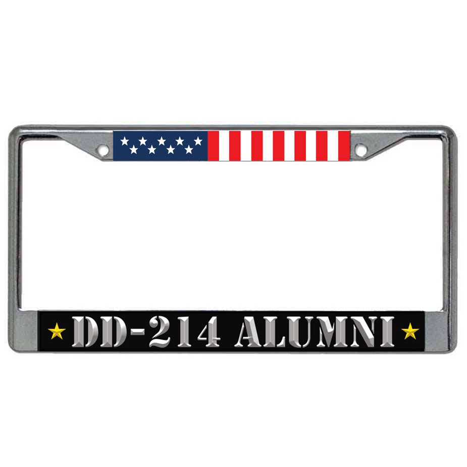 Veteran DD-214 Alumni & US Flag Chrome License Plate Frame