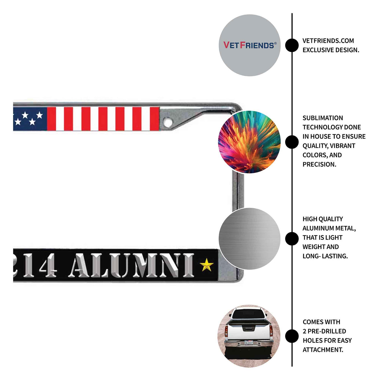Veteran DD-214 Alumni & US Flag Chrome License Plate Frame