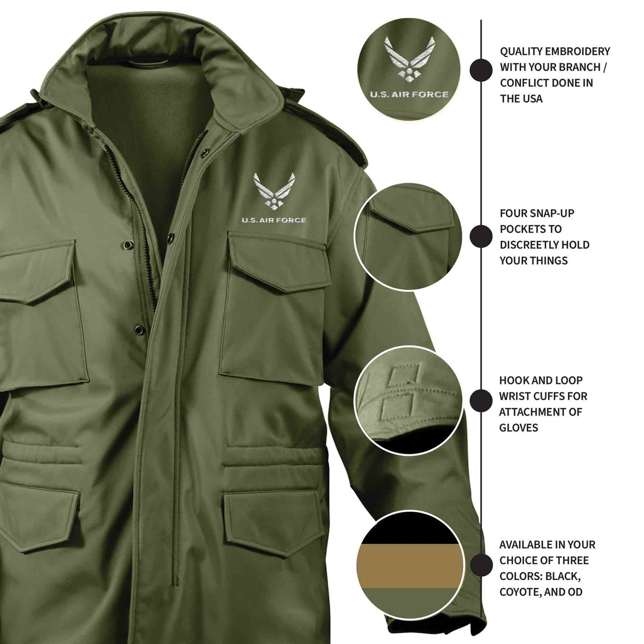 U.S. AIR FORCE ミリタリージャケット Mサイズ Custom Embroidered U.S. Air Force Hap Arnold Logo Soft Shell M-65
