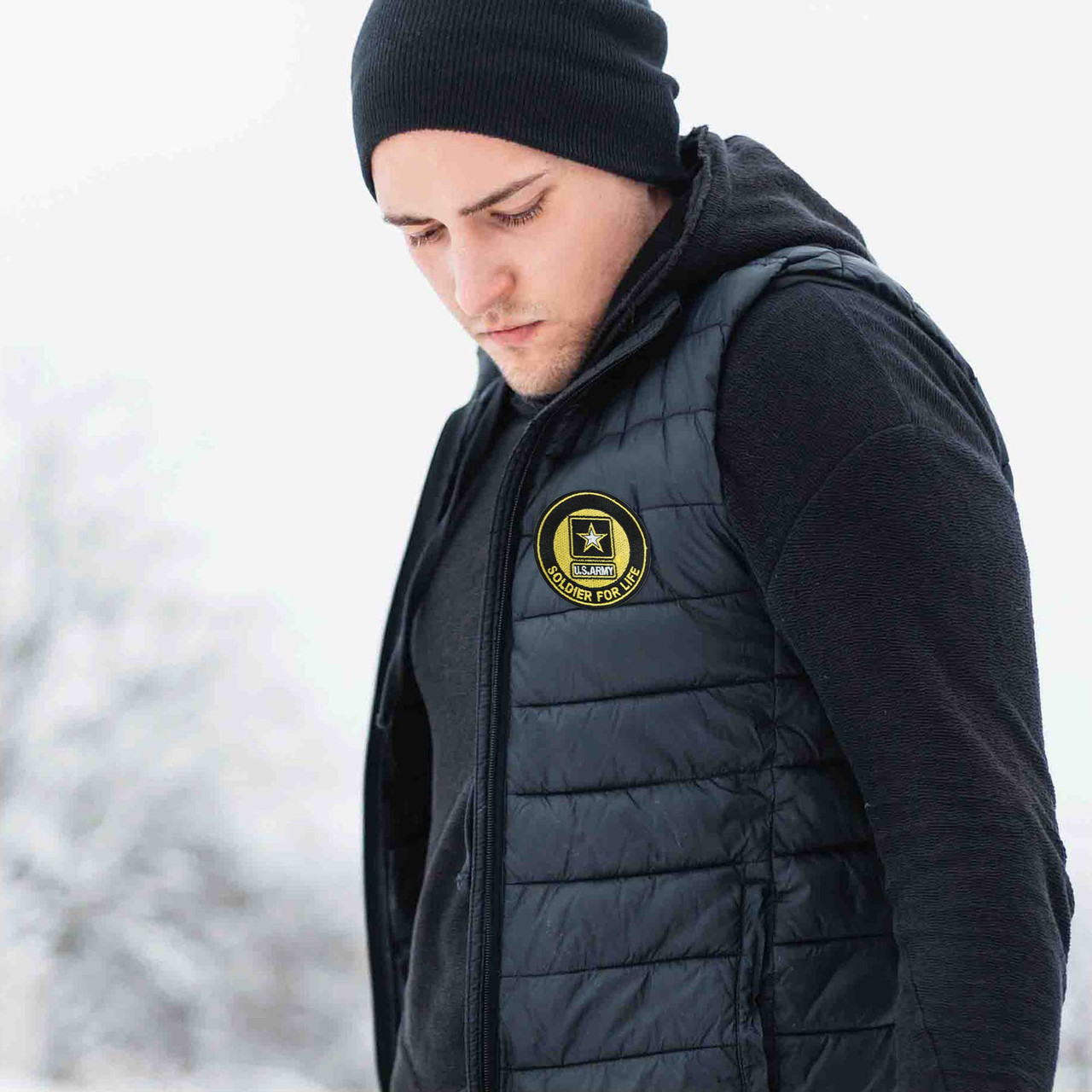 U.S. Army Puffer Vest with Embroidered US Army Soldier For Life