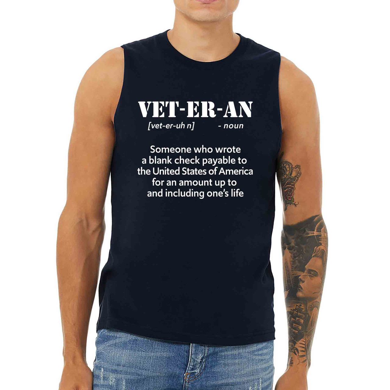 Veteran Definition Sleeveless Shirt with Meaning of Veteran Text