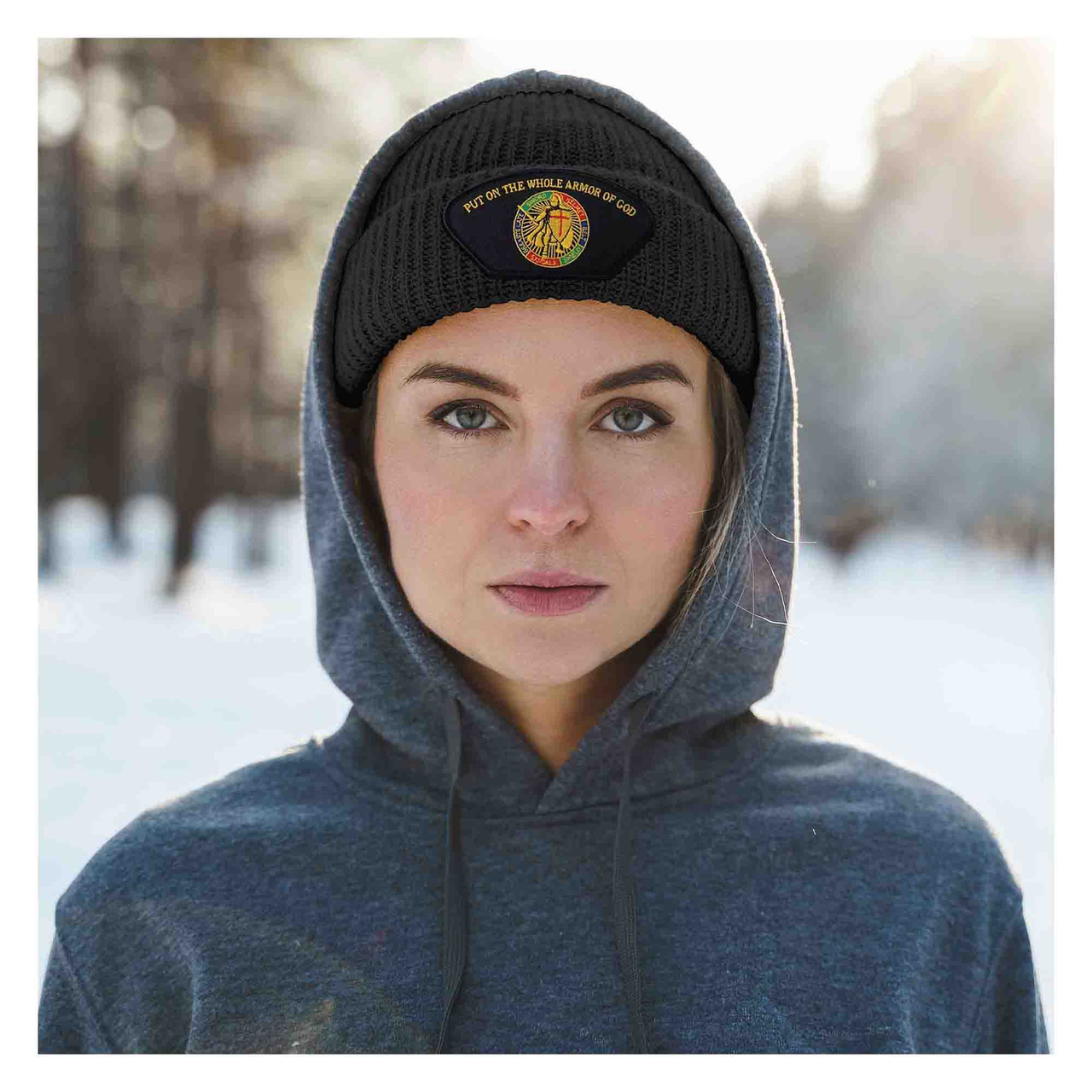 Beanie with Armor Of God Embroidered Patch