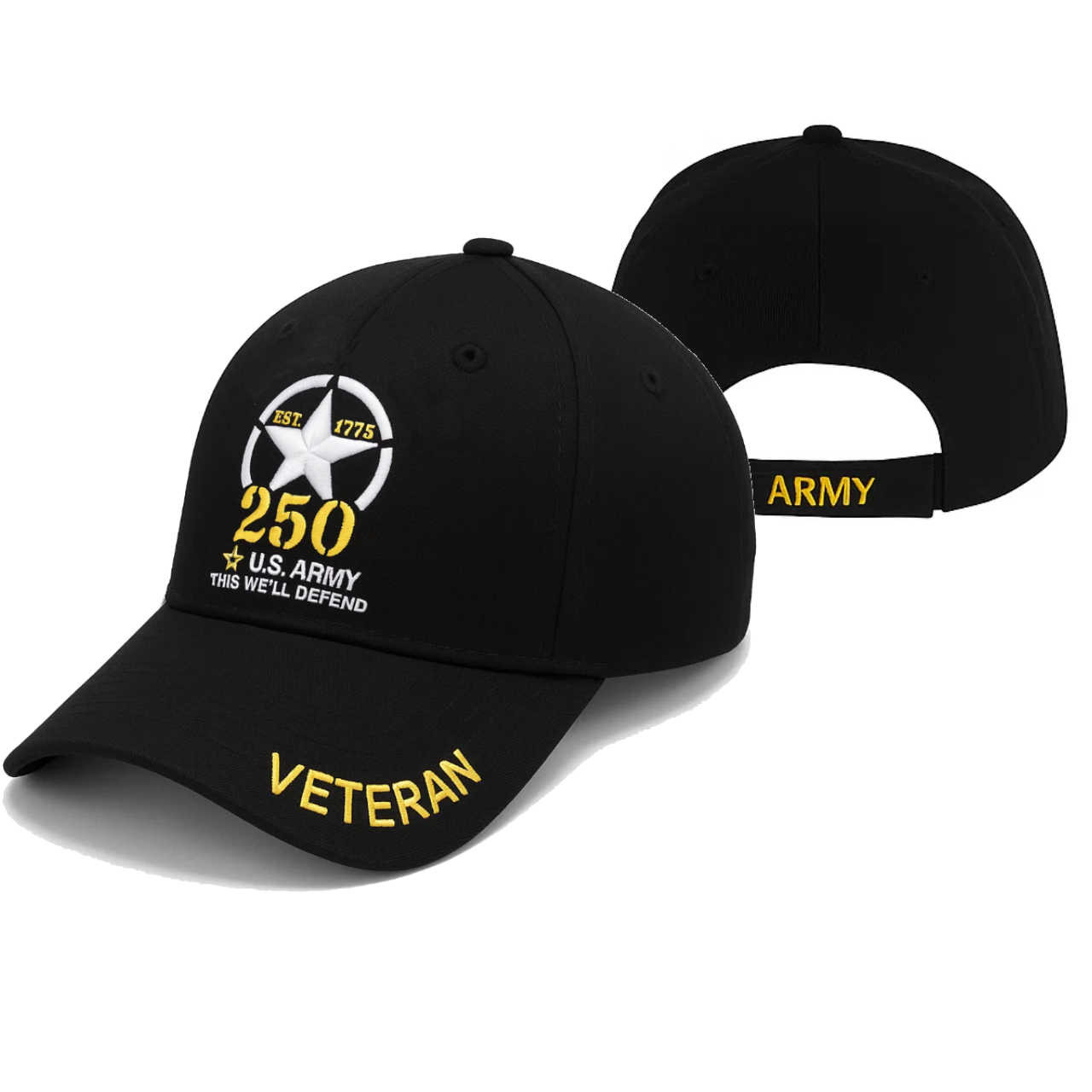 US Army Veteran 250th Anniversary Logo Embroidered Black Hat