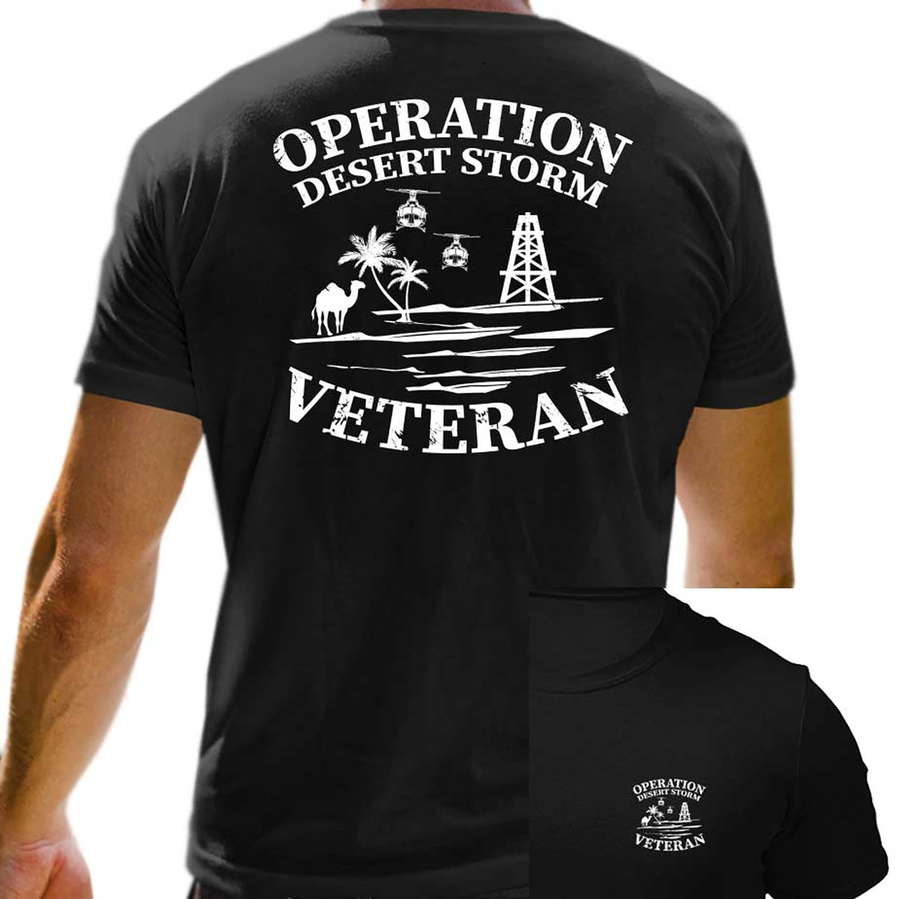 operation desert storm veteran tshirt black military army - front and back view