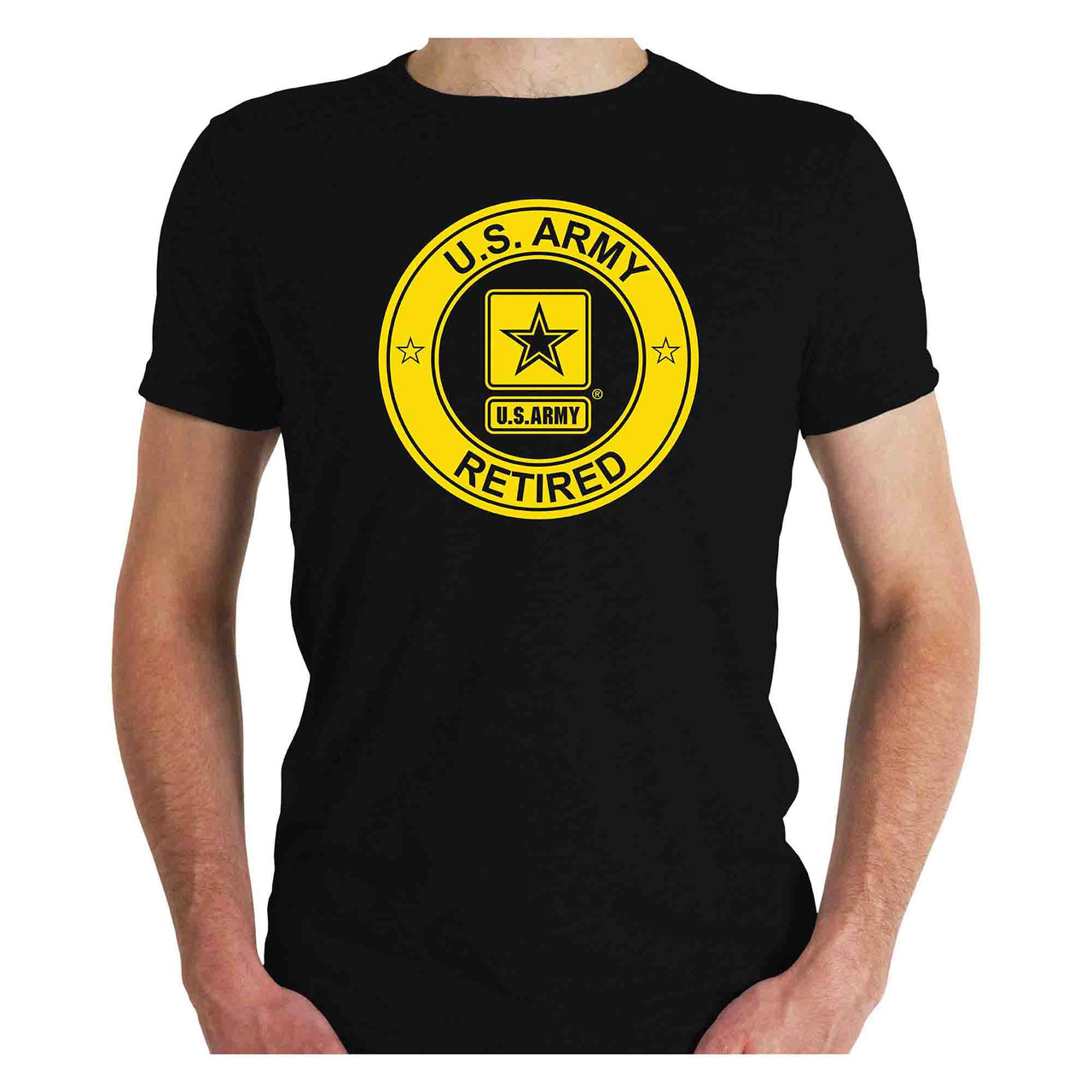 us army retired tshirt army logo black - front view