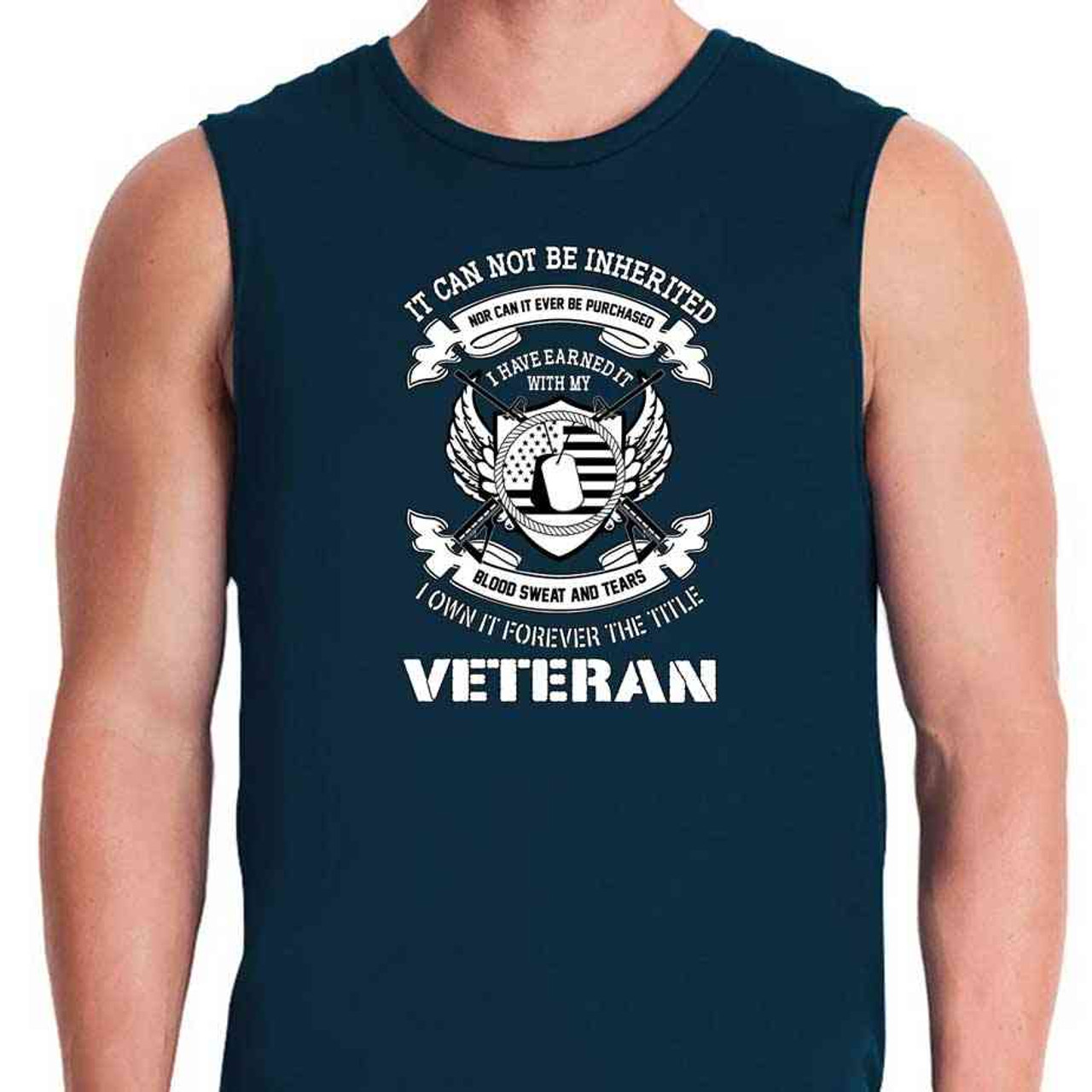 veteran i earned title navy blue sleeveless shirt