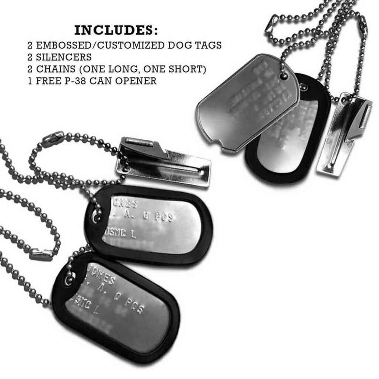 Notched Stainless Steel Dog Tags with FREE P38 Can Opener