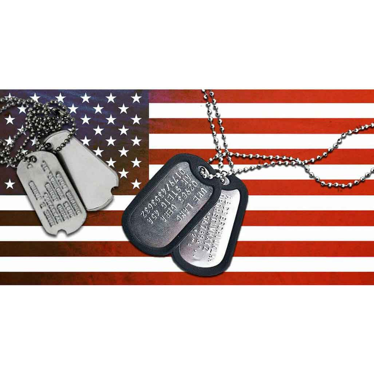 Dog Tags / Military Stainless Steel / Personalized Custom / 1 Line 15  Letters Include Space / 1 Set Comes 2 Tags 