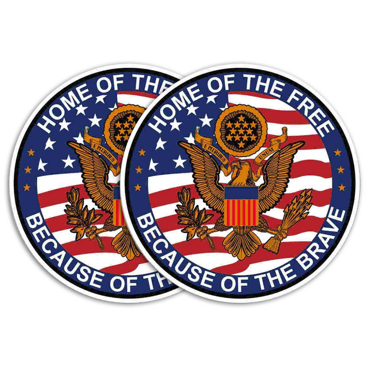 Home of the Free - Because of the Brave Circle Decal Quantity of (2) - shown in a photo as a pack of two.