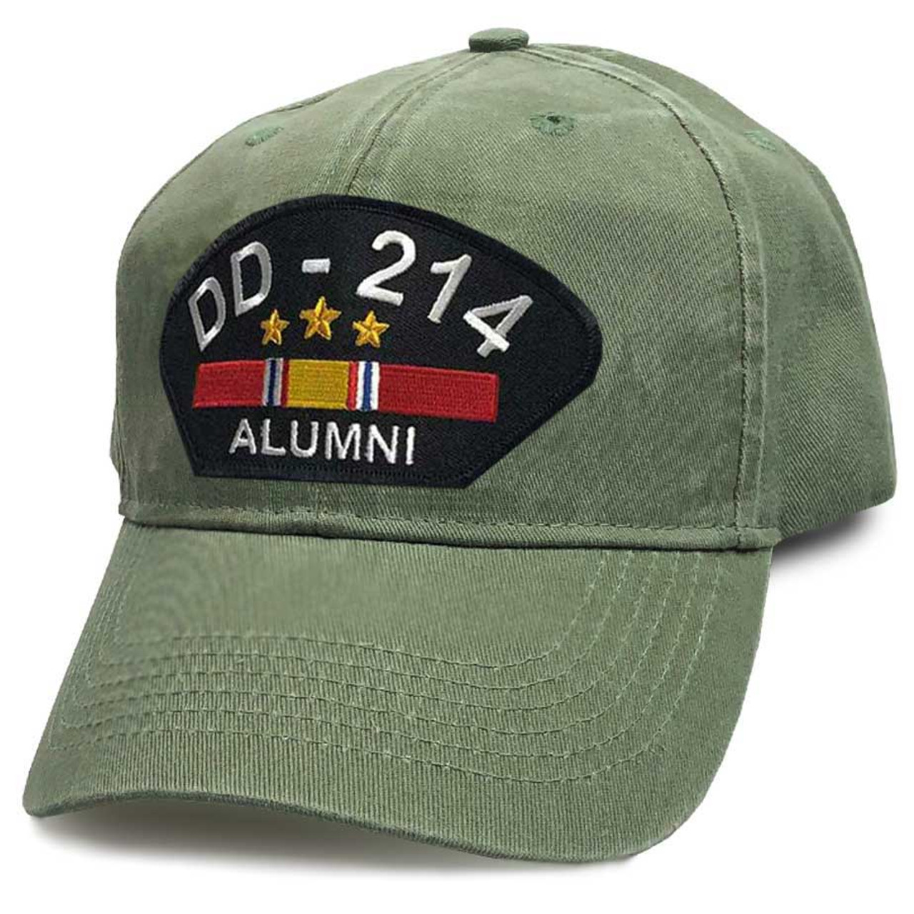 US Veteran Hat with DD-214 Alumni Text and National Service Ribbon Graphic