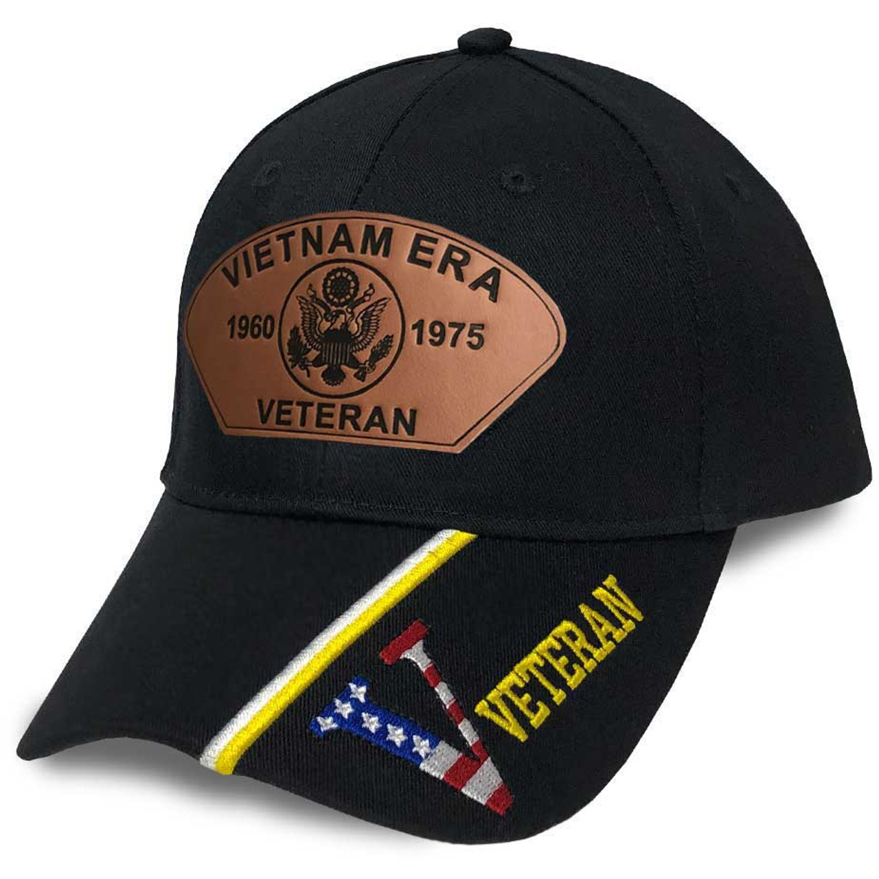 Vietnam Era Veteran Hat with Custom Leather Patch and V Veteran Text