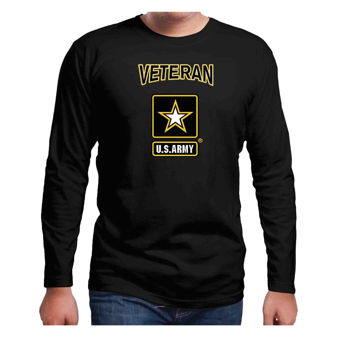 The Officially Licensed U.S. Army Veteran with Star Logo Performance Black Long Sleeve Shirt - front view