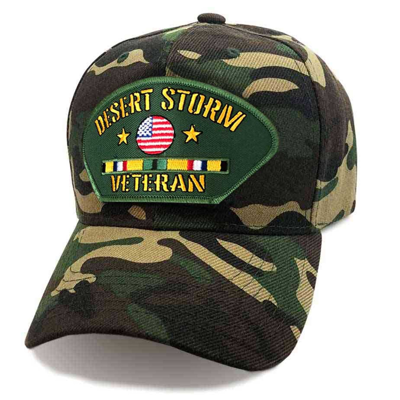 Desert Storm Veteran Hat with Ribbons and US Flag Graphics