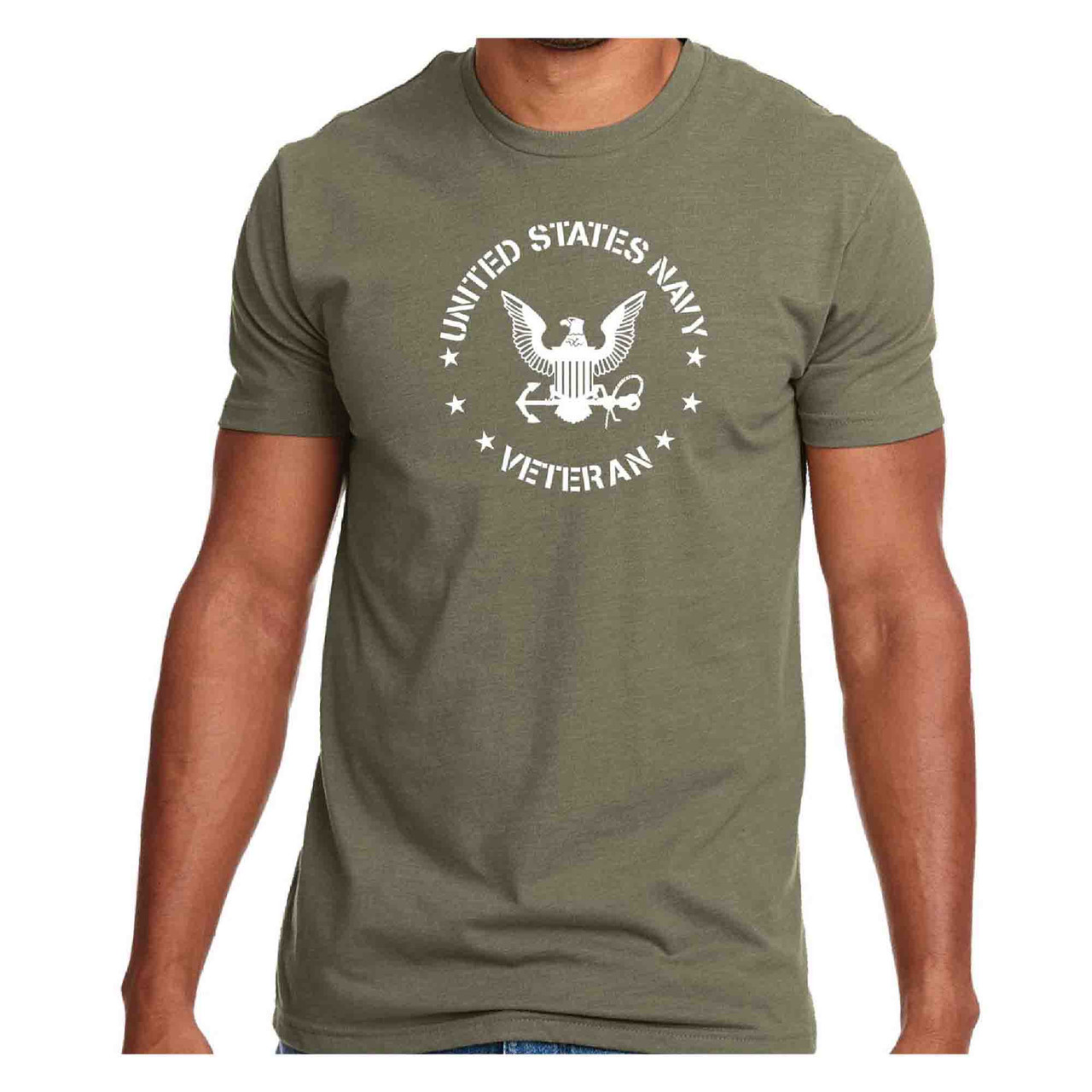 US Navy Veteran T-Shirt with Eagle Emblem Graphic olive drab front view
