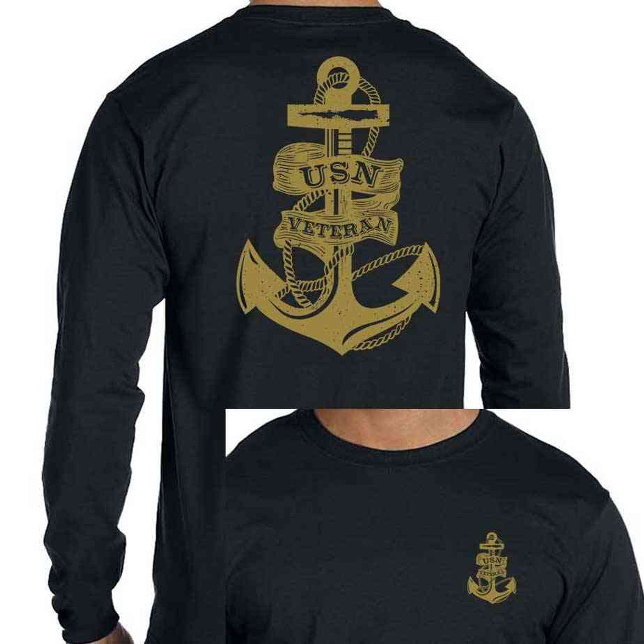 USN Veteran Long Sleeve Shirt with Anchor black