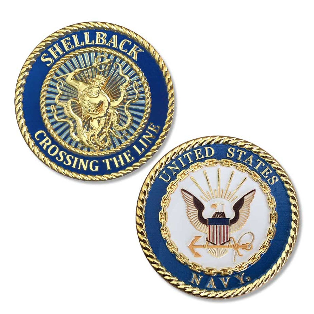 US Navy Challenge Coin with Shellback Crossing The Line Graphic