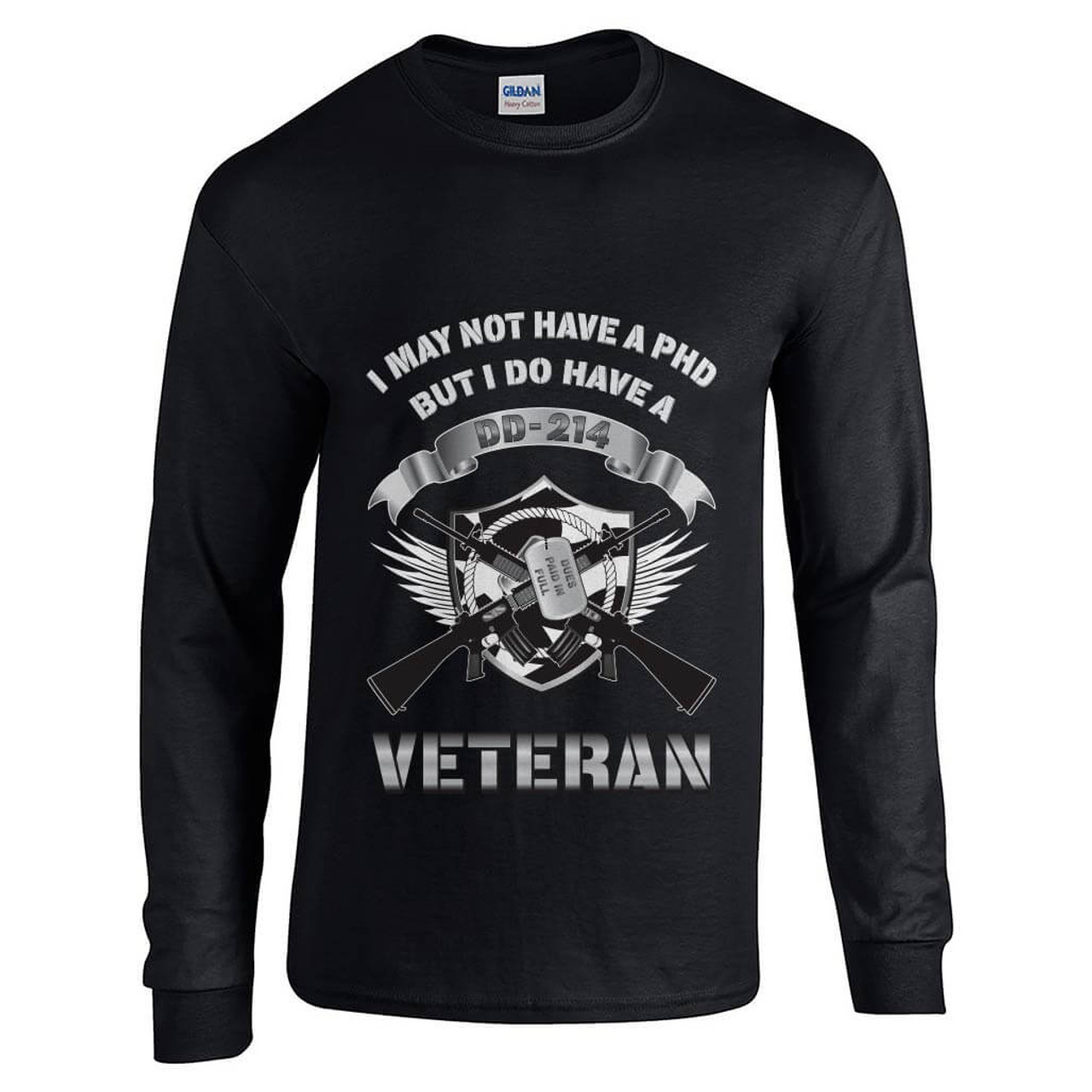 US Veteran Long Sleeve T-Shirt with DD-214 long sleeve with fun image army, navy us air force marines