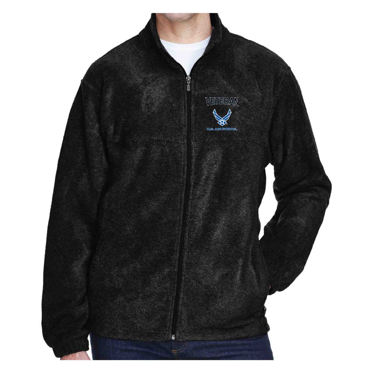 Officially Licensed US Air Force Veteran Fleece Jacket with Hap Arnold Wings Embroidered fleece  airmen service comfortable soft multi use  - front view