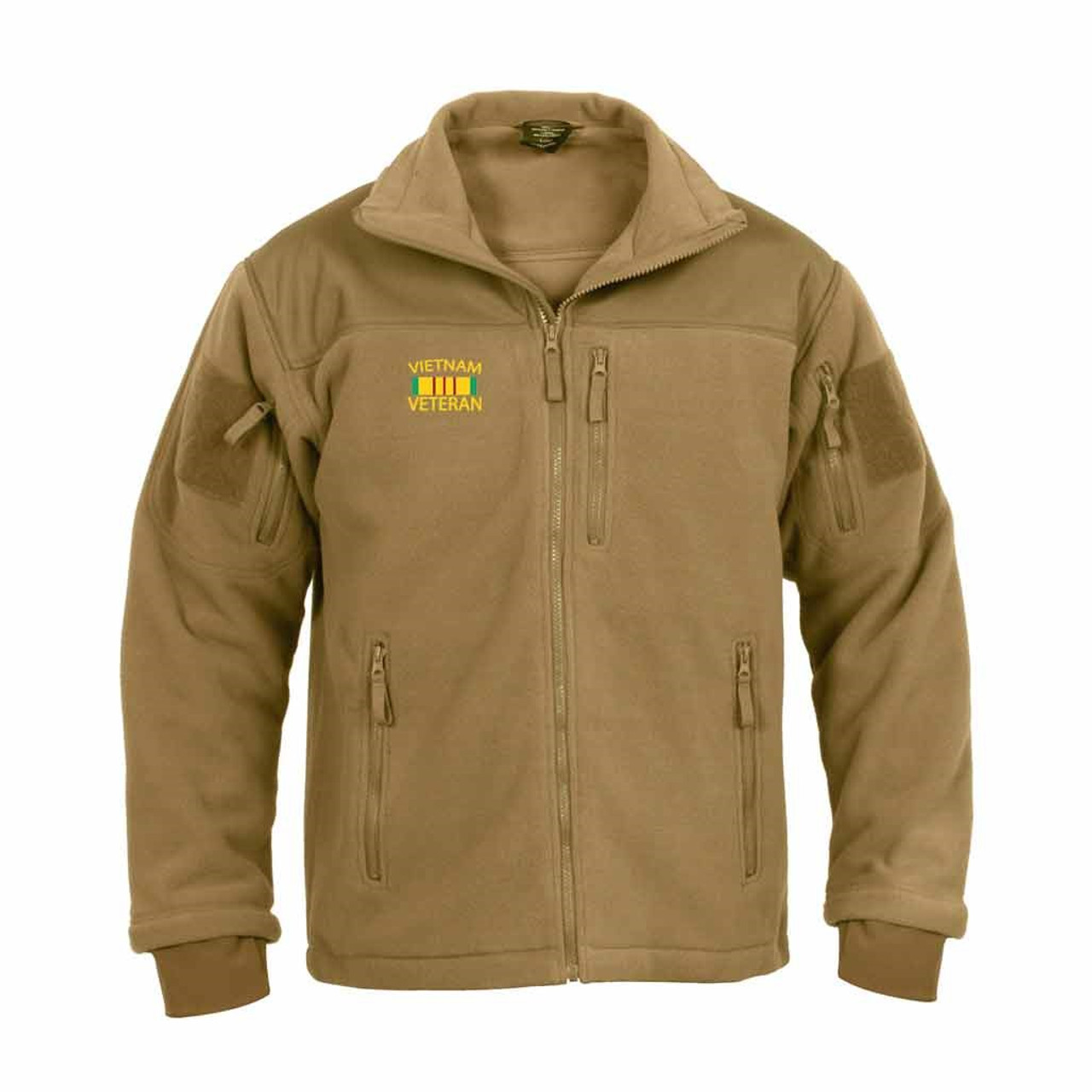 Vietnam Veteran Embroidered Special Operations Tactical Fleece Jacket coyote brown