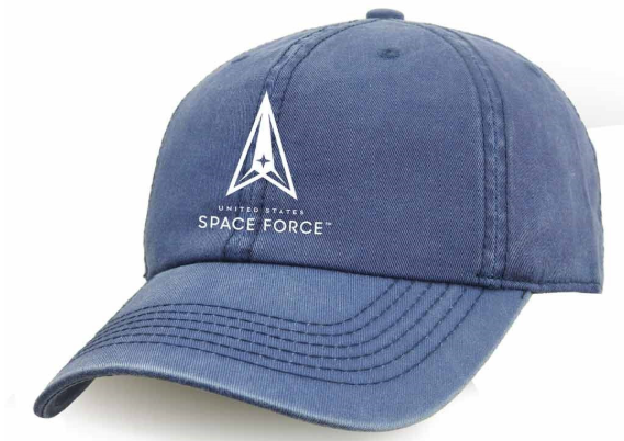 Officially Licensed United States Space Force embroidered Logo Hat vintage blue hat with white logo - front view