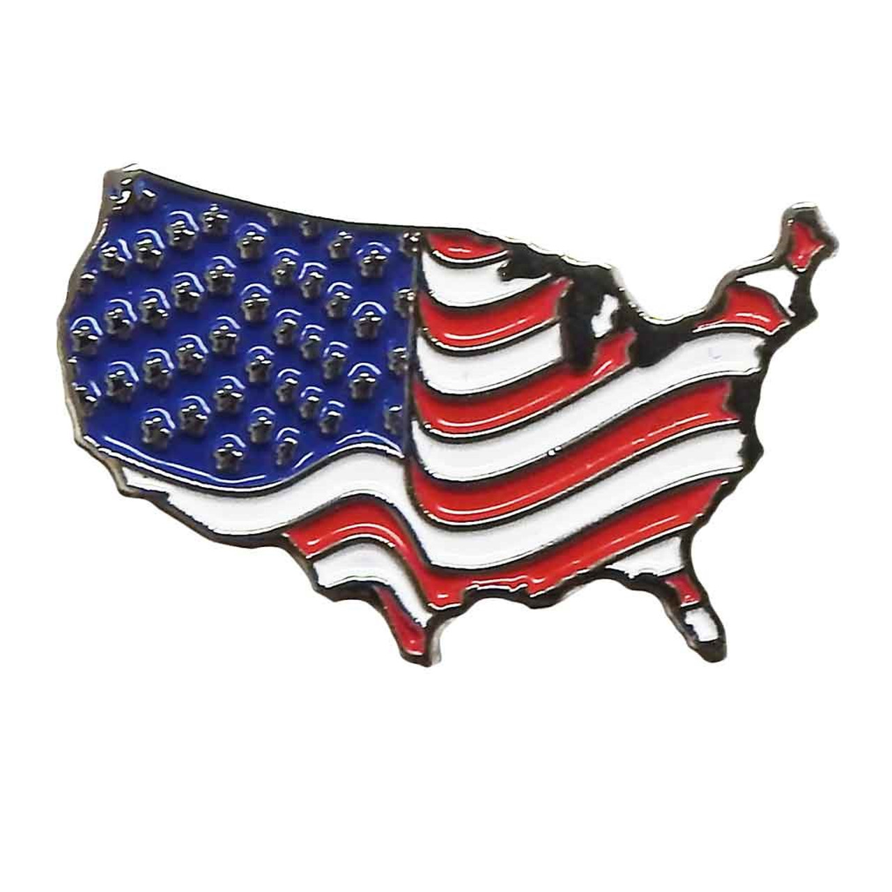 USA waving map flag hat/lapel pin with 2D etching in red white and blue