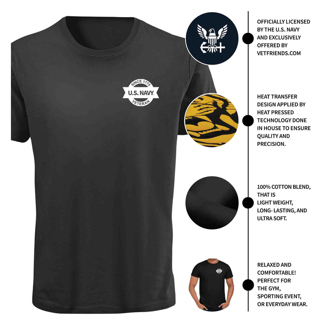 and Graphic U.S. Ribbon Veteran 2-sided Circle Custom T-shirt Navy
