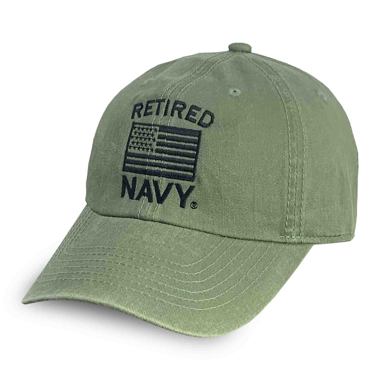 U.S. Navy Retired Embroidered USA Flag Hat - quarter view