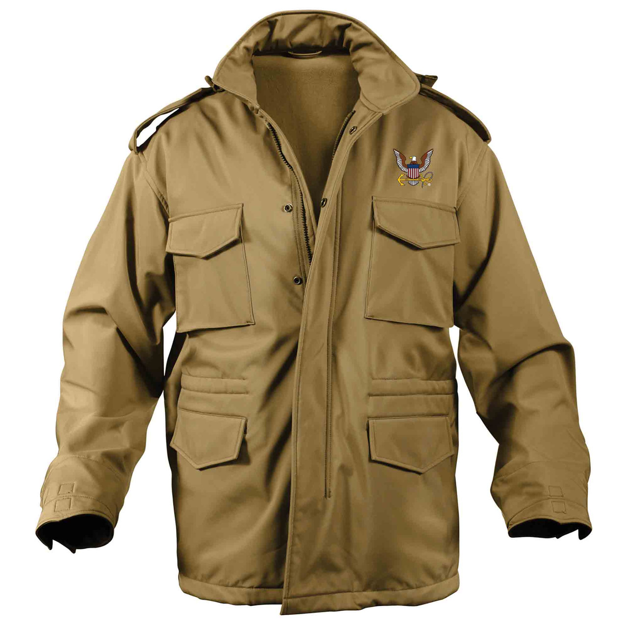 Custom Embroidered U.S. Navy Logo Soft Shell M-65 Tactical Jacket- design on the coyote brown jacket Custom Embroidered U.S. Navy Logo Soft Shell M-65 Tactical Jacket- design on the coyote brown jacket