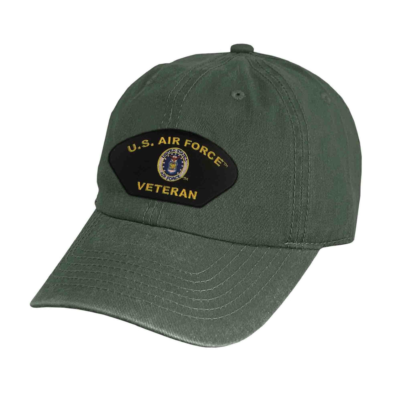 Officially Licensed by the U.S. Air Force Vintage Olive Drab Hat with USAF Veteran Patch quarter view